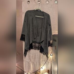 Voice of California gray and black velvet microfiber and lace shawl size…